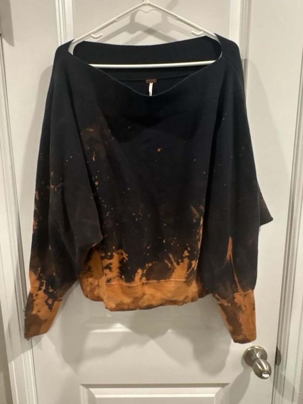 Free People Bleach Wash Off-The-Shoulder Pullover Sweatshirt Black